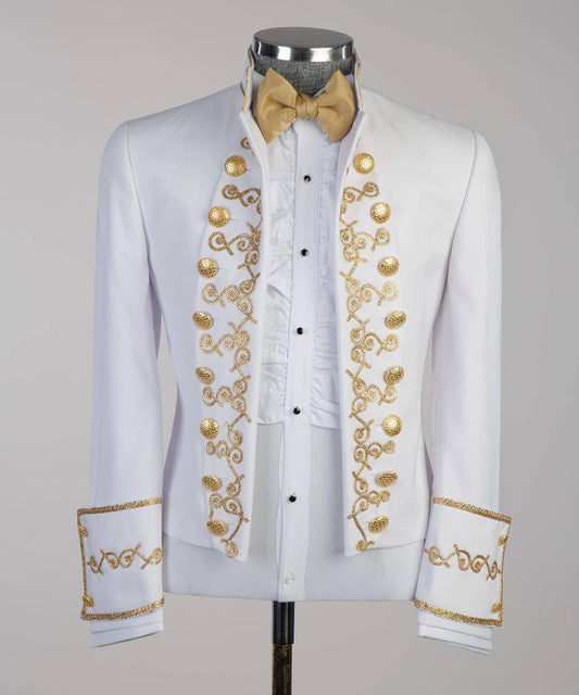 White Suit,Royal Design, Gold Collar