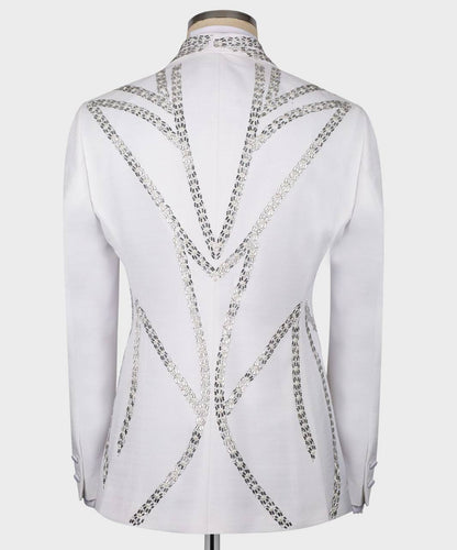 Men's White Tuxedo, Silver Gem Stoned