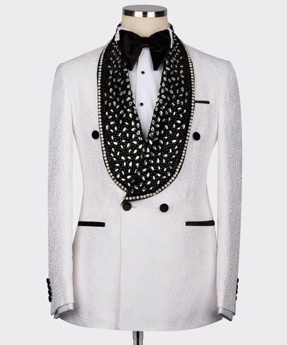 Men's Tuxedo, White, Gem Stoned on Collar