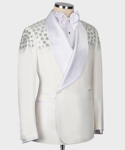 Men's Tuxedo, Cream, Beaded on Shoulder