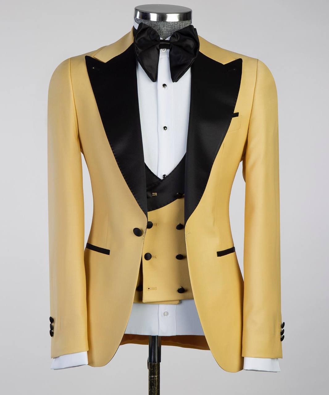 Golden Yellow and Black Three-Piece Tuxedo Suit