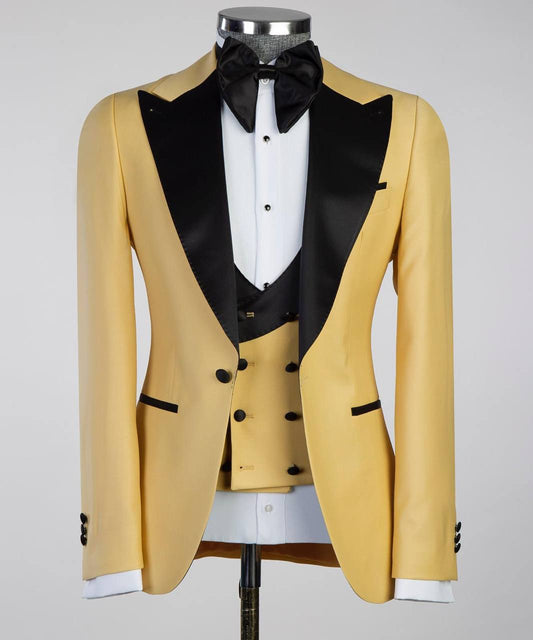 Costume Homme, 2 Pièces, Double Boutonnage, Champagne, Revers Châle, Look Élégant, Idéal pour Mariage, Fêtes, Bal, Célébrations KLD