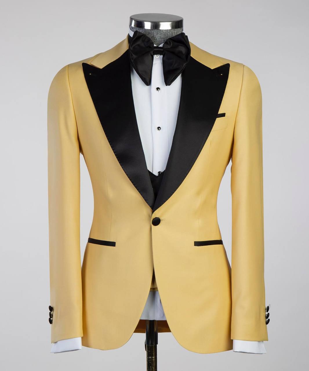 Golden Yellow and Black Three-Piece Tuxedo Suit