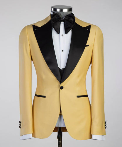 Golden Yellow and Black Three-Piece Tuxedo Suit