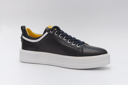 Chaussures pour hommes décontractées, faites à la main, en cuir véritable 12336 bleu marine/jaune