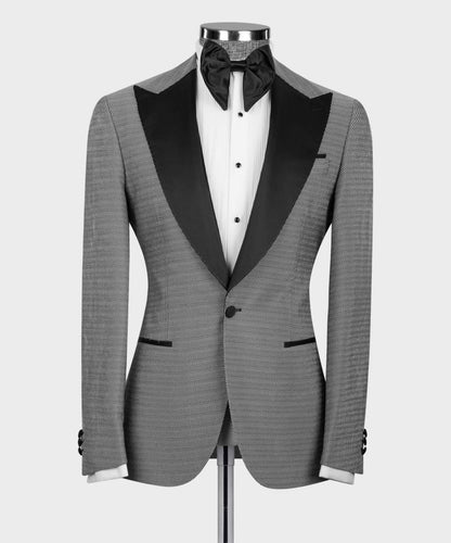 Men's 3 Piece Grey Tuxedo Black Satin Lapel