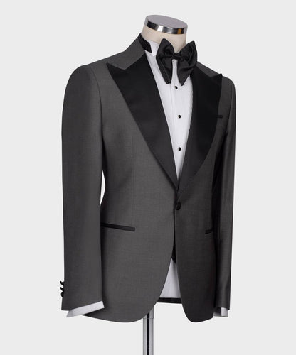 Smoking 3 pièces pour homme, costume, gris anthracite, revers noir, idéal pour mariage, affaires, bal, célébrations
