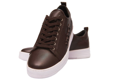 Men's Casual Handmade Genuine Leather Sneakers Brown/Burgundy