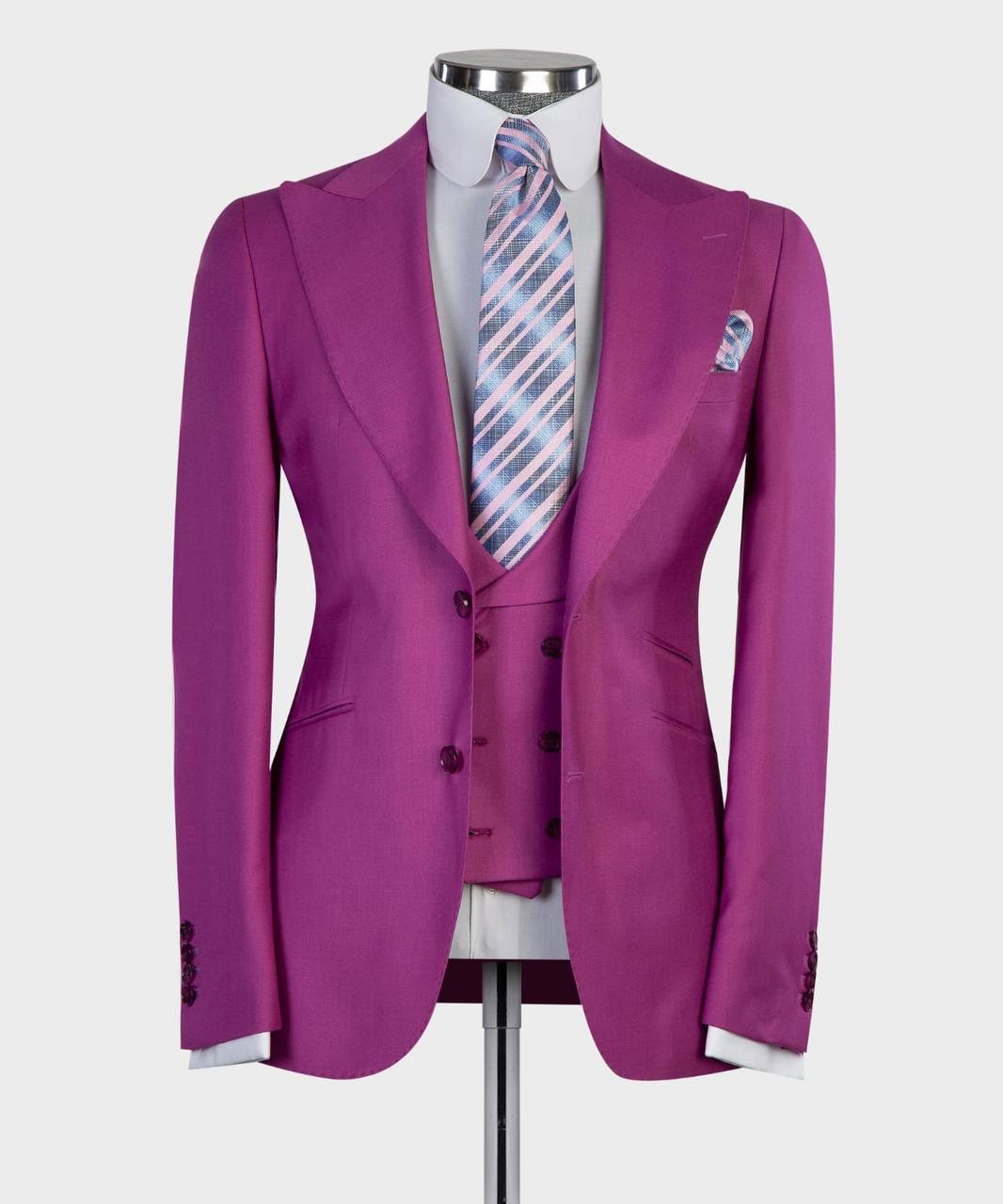 Costume 3 pièces pour homme, simple boutonnage, violet, revers en pointe, idéal pour mariage, affaires, bal, SV3 