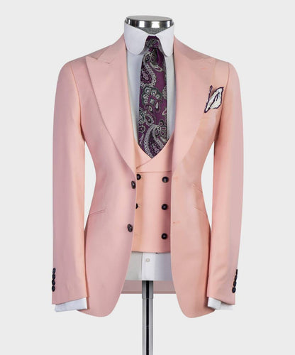 Men's 3 Piece, Single Breasted, Pink Suit, Peak Lapel, Best for Wedding, Business, Prom, SV3