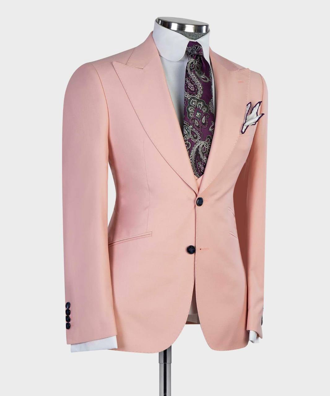 Men's 3 Piece, Single Breasted, Pink Suit, Peak Lapel, Best for Wedding, Business, Prom, SV3