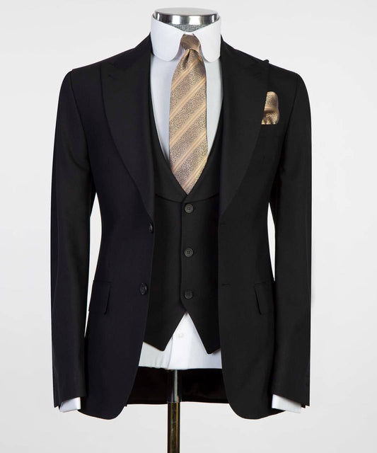 Men's 3 Piece Classic Black Suit