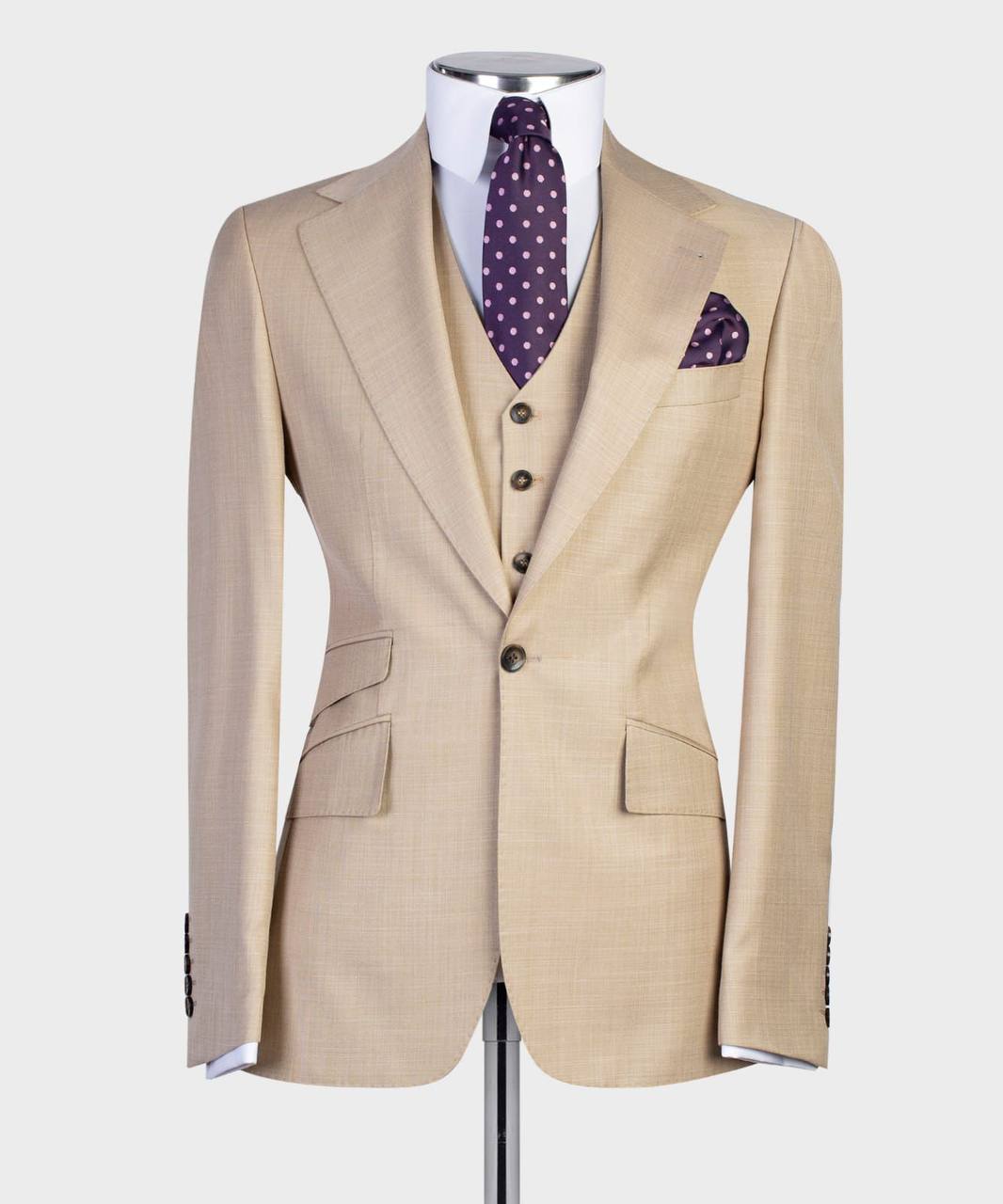 Men's 3 Piece Beige/Cream Classic Suit