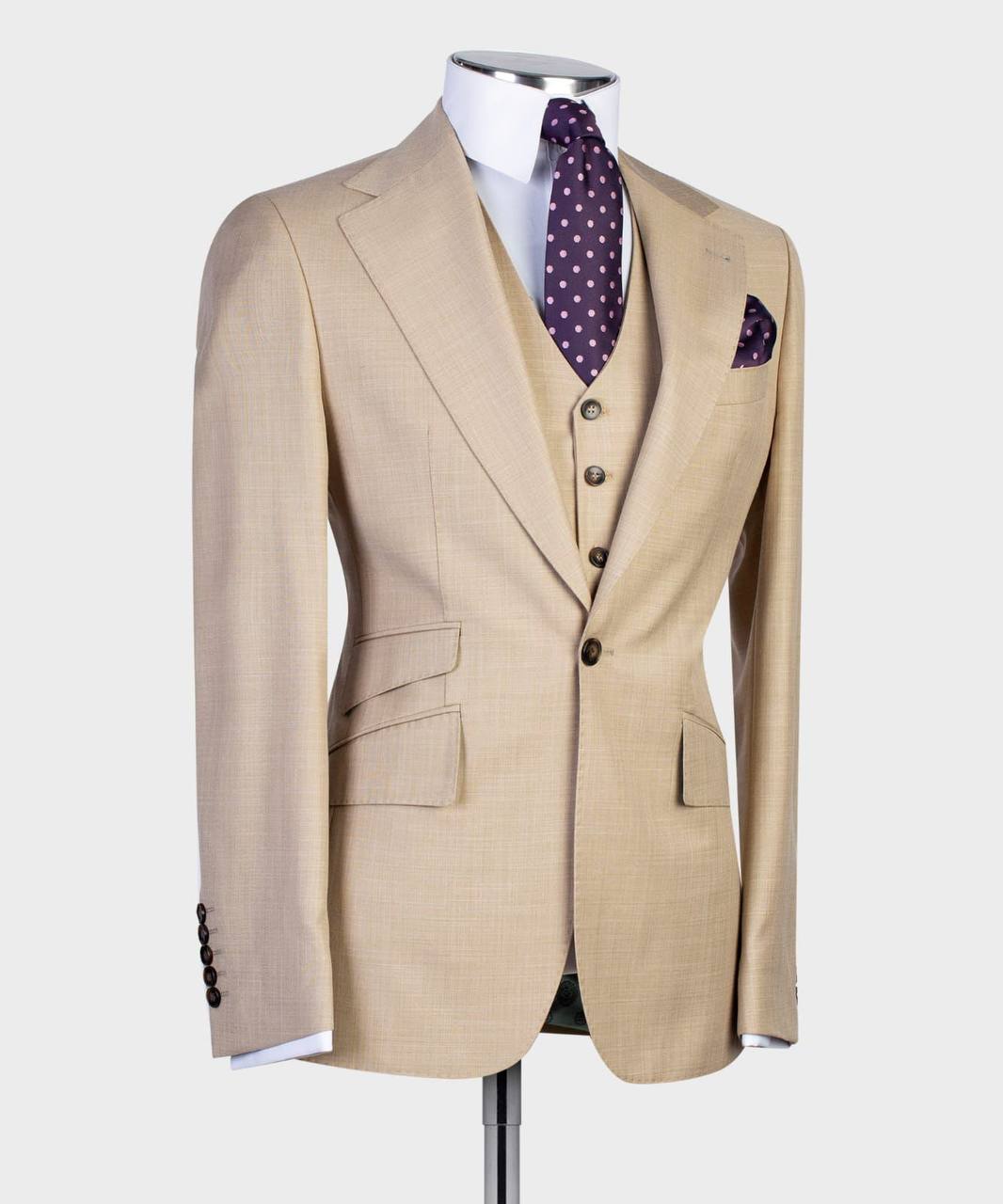 Men's 3 Piece Beige/Cream Classic Suit