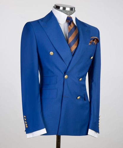 Double Breasted Blue Suit Peak Lapel 2pc