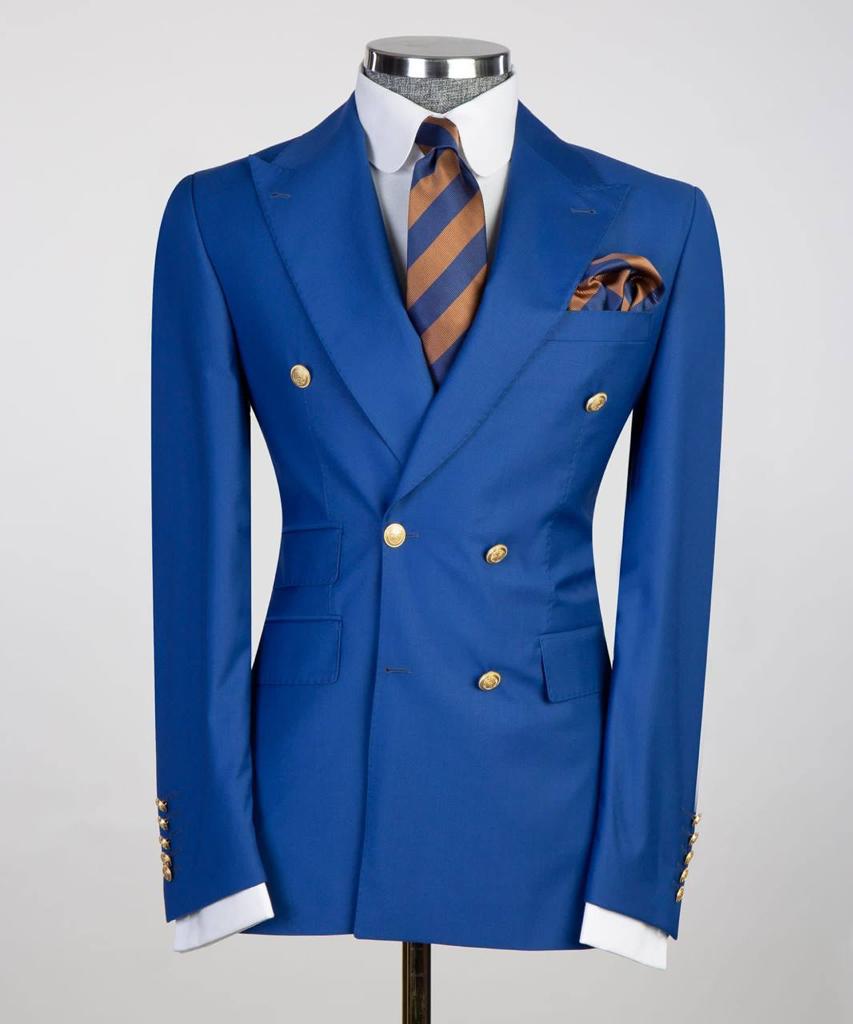 Double Breasted Blue Suit Peak Lapel 2pc