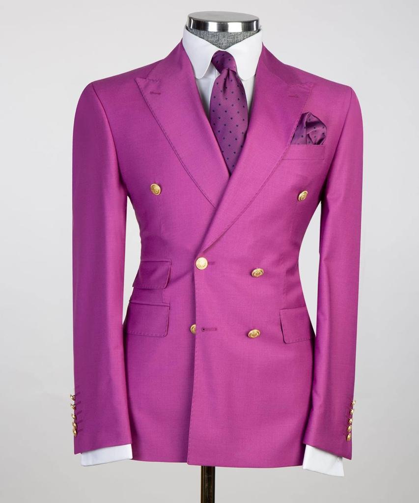 Double Breasted Pink Suit Peak Lapel 2pc