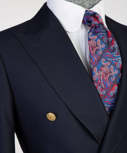 Costume pour homme, 2 pièces, double boutonnage, bleu marine, revers en pointe, conçu pour un look élégant, TPL