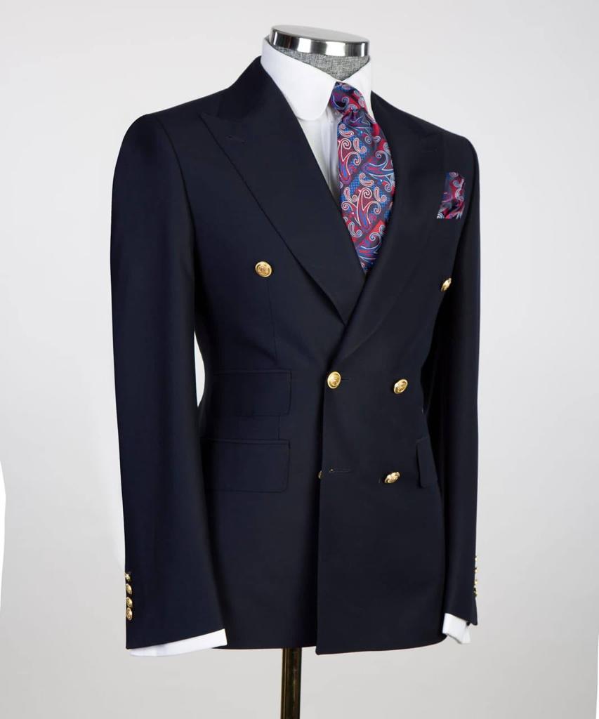 Costume pour homme, 2 pièces, double boutonnage, bleu marine, revers en pointe, conçu pour un look élégant, TPL