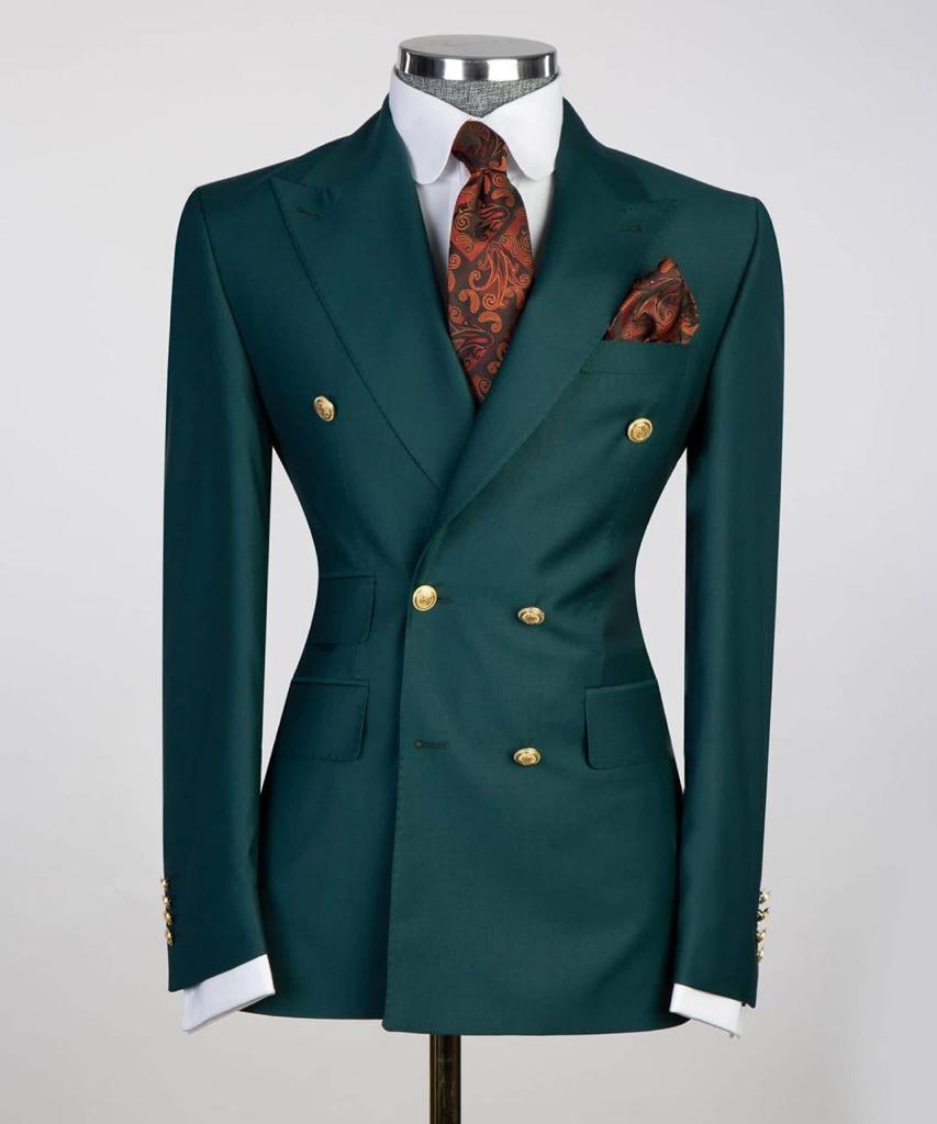 Double Breasted Green Suit Peak Lapel 2pc