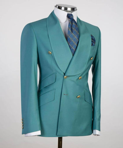 Men's 2 Piece Double Breasted Green Suit