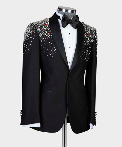 2 pièces pour hommes, costume perlé à revers châle, smoking, noir, look élégant, idéal pour mariage, affaires, bal, célébrations 