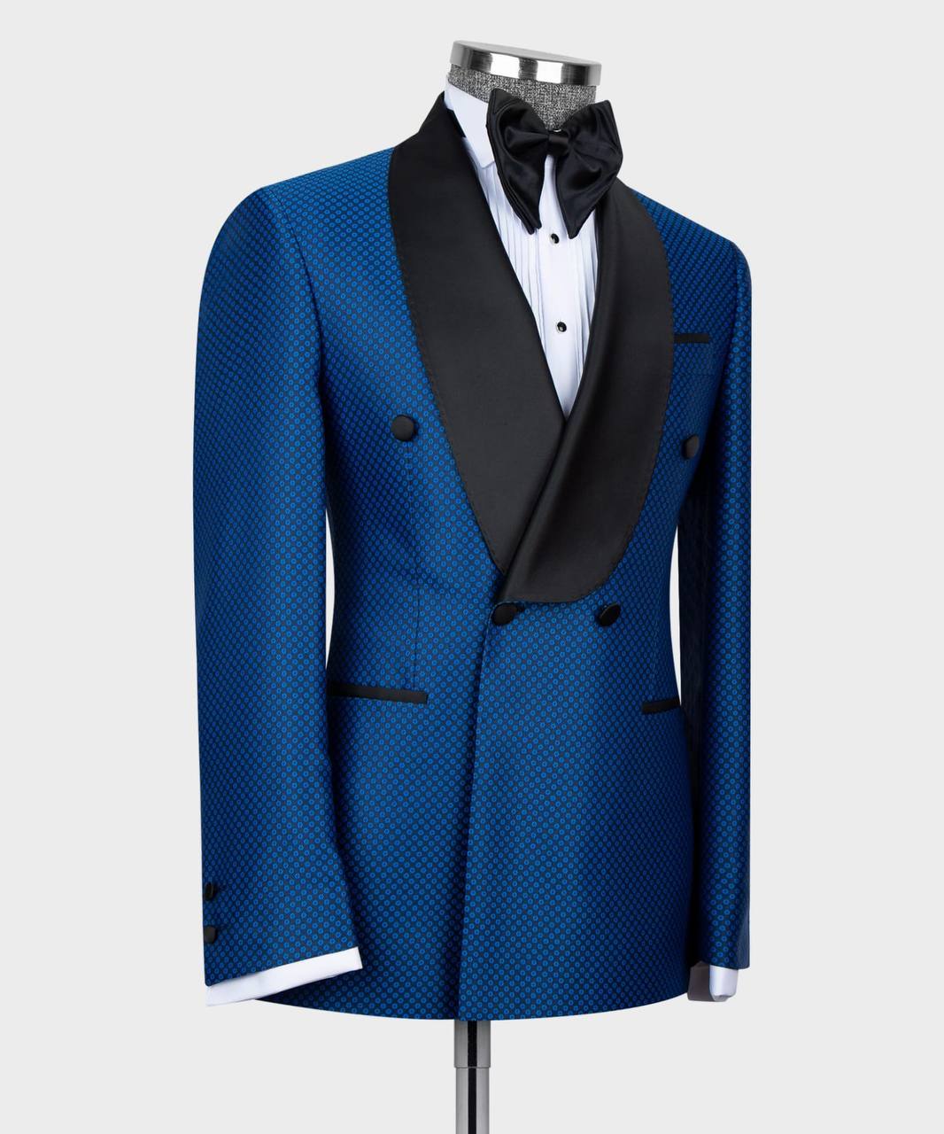 Smoking croisé 2 pièces pour homme, costume, bleu, revers châle, look élégant, idéal pour mariage, fêtes, bal, célébrations