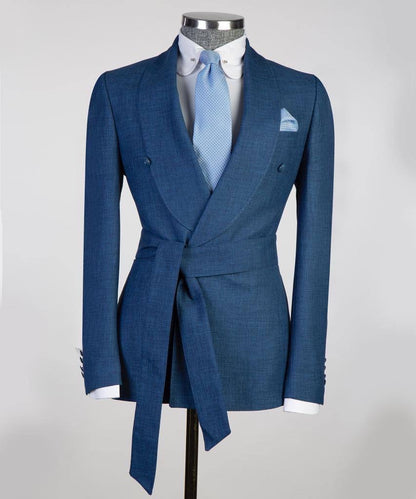 Men's 2 Piece Suit, Blue Designed, Belted Design, Costume