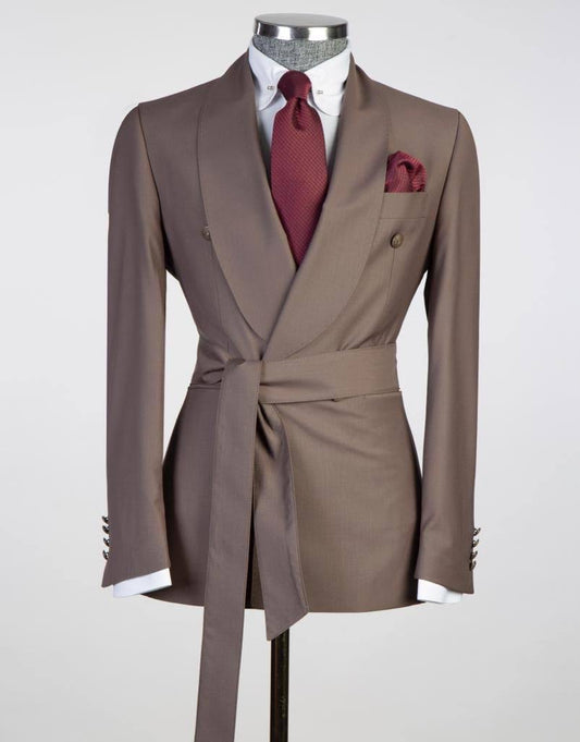 Men's 2 Piece Suit, Brown, Belted Design, Costume