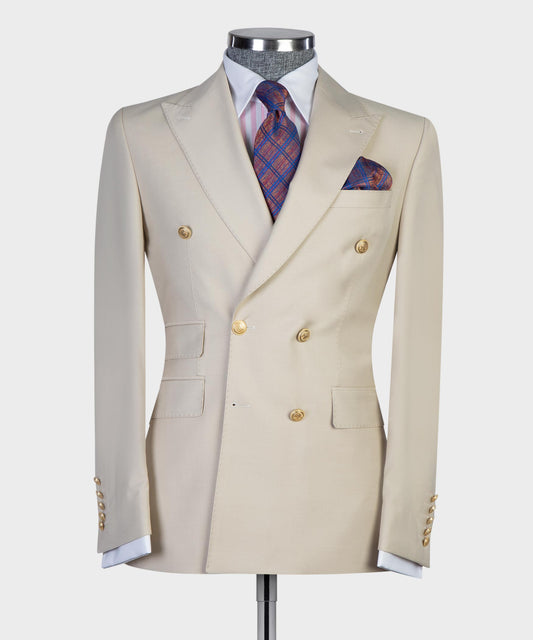 Men's 2 Piece Double Breasted Beige Suit