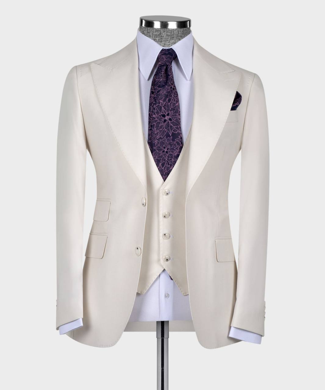 Men's 3 Piece, Beige Suit, Peak Lapel, Best for Wedding, Business, Pro ...