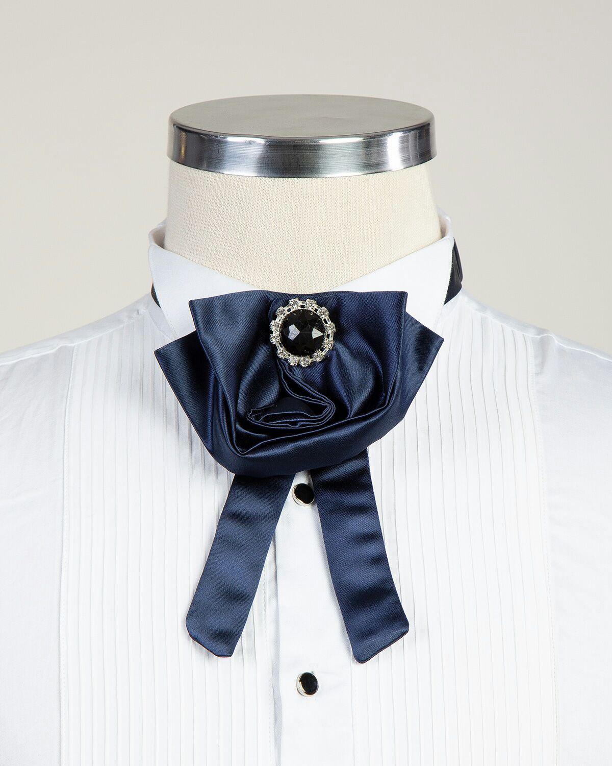 Grand noeud papillon en satin bleu marine avec pierre, idéal pour les costumes de mariage ou de célébration / smokings