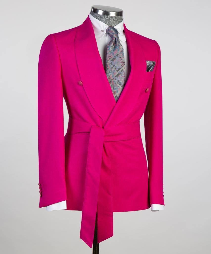 Men's 2 Piece Suit, Bright Pink, Belted Design, Costume