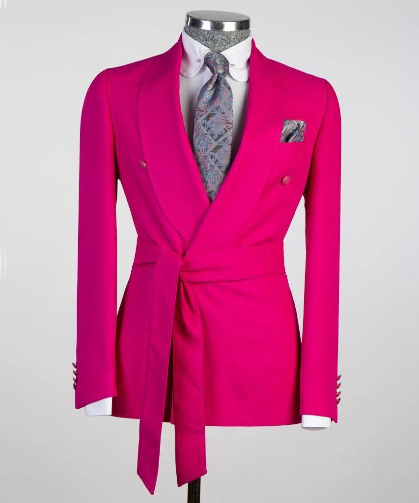 Men's 2 Piece Suit, Bright Pink, Belted Design, Costume