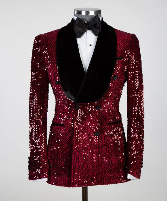 Men's 2 Piece Sequin Red/Black Tuxedo