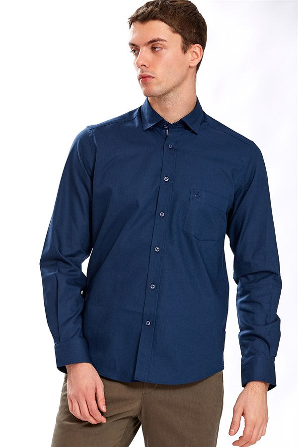 Chemise Regular Fit en coton bleu marine pour homme - Vegas