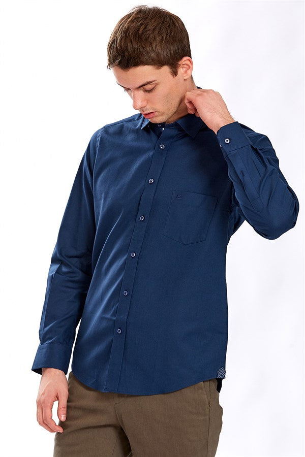 Chemise Regular Fit en coton bleu marine pour homme - Vegas