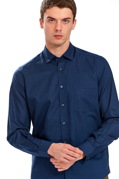 Chemise Regular Fit en coton bleu marine pour homme - Vegas