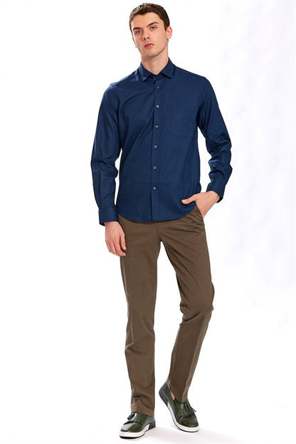 Chemise Regular Fit en coton bleu marine pour homme - Vegas