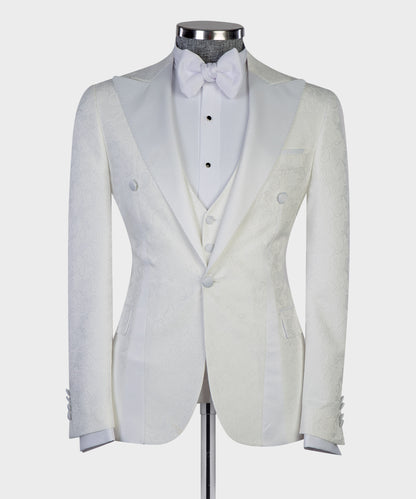 Men's 3 Piece White Tuxedo Suit Peak Lapel